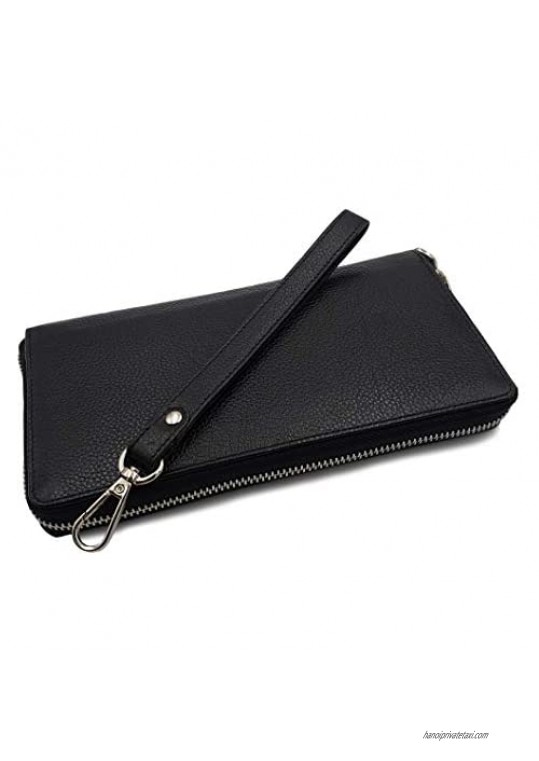 AG Wallets Women's Genuine Leather Large Capacity Wristlet with RFID Protection
