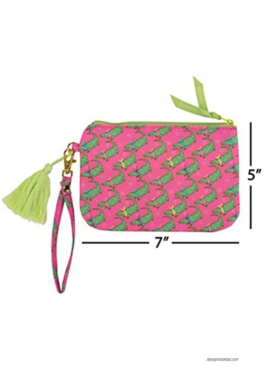 Alligator Bandana Hot Pink and Green 7 x 5 Polyester Phone Wristlet Handbag
