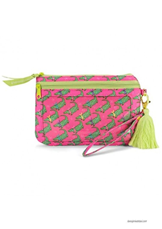Alligator Bandana Hot Pink and Green 7 x 5 Polyester Phone Wristlet Handbag