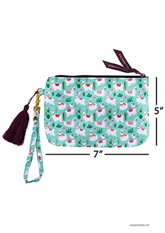 Alpaca Cactus Sky Blue and Purple 7 x 5 Polyester Phone Wristlet Handbag