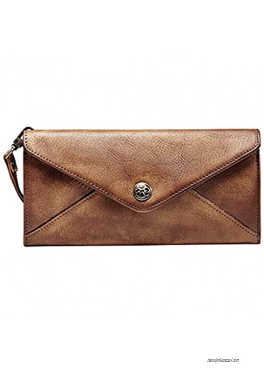 Ancicraft Women's Wallets with Wristlet Leather Coin Pocket Long Purse For Women Vintage Brown Gift For Her