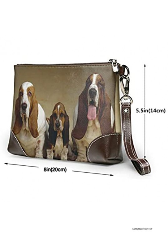 Basset Hound Leather Wristlet Clutch Bag Zipper Handbags Purses For Women Phone Wallets With Strap Card Slots