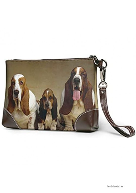 Basset Hound Leather Wristlet Clutch Bag Zipper Handbags Purses For Women Phone Wallets With Strap Card Slots