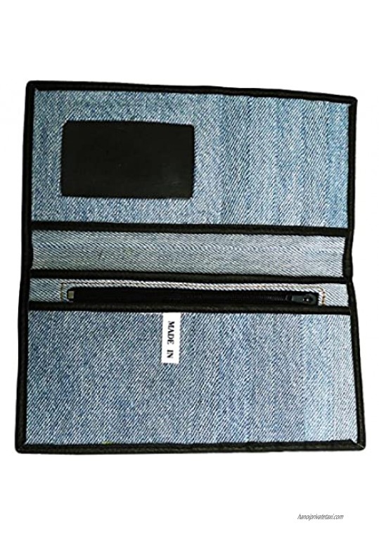 Bijoux De Ja Women Blue Denim Money Bi-fold Wallet Wristlet Purse Clutch BMW05