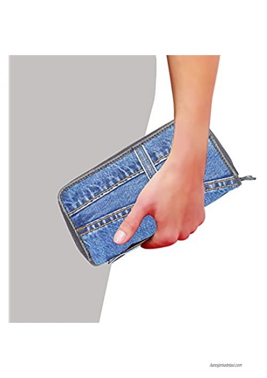 Bijoux De Ja Women Blue Denim Money Double Zipper Around Accordion Wallet Wristlet Purse Clutch DMW015