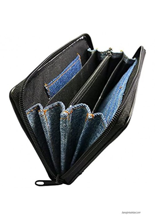 Bijoux De Ja Women Blue Denim Money Zip Around Wallet Wristlet Purse Clutch