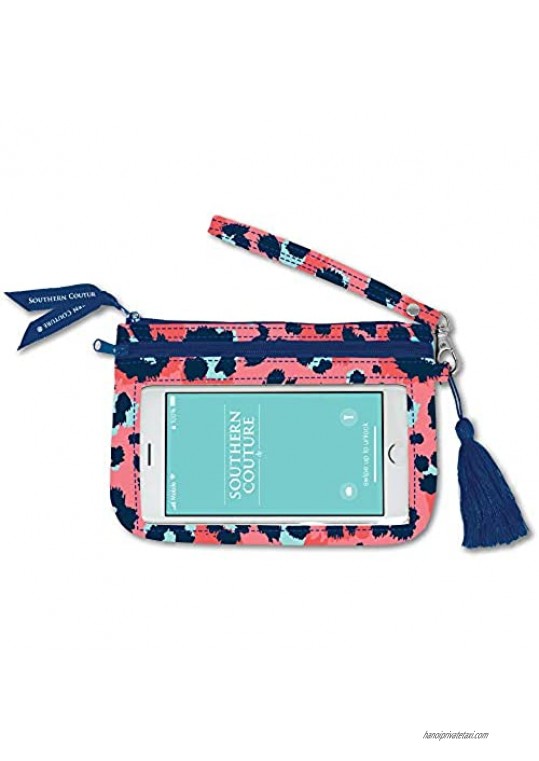 Coral Leopard Print Pink 7 x 5 Polyester Canvas Phone Wristlet Handbag