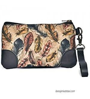 Cott N Curls Feathers Club Wristlet  Leather Belt  Canvas Printed Bags  Dry Clean Only  17 Inches Width