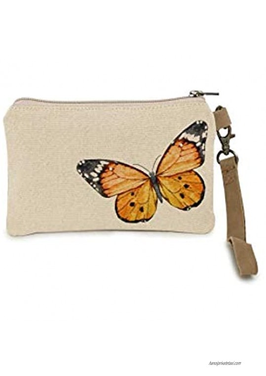 Cott N Curls Monarch Butterfly Zip Wallet Wristlet  Zip Pocket  Canvas Printed  Dry Clean Only  17 Inches Width  Wristlet for Womens