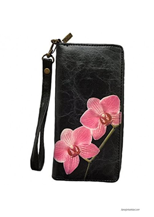 Floral Print Vegan/Faux Leather Large Wristlet Wallet