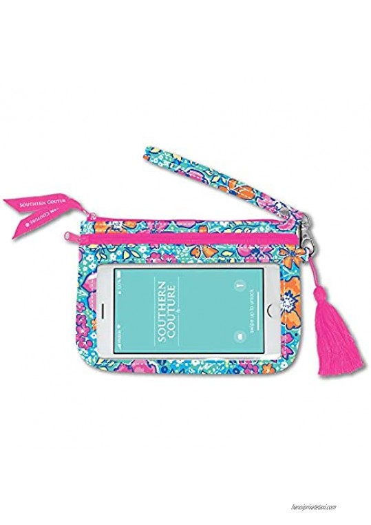 Flower Print Blue and Pink 7 x 5 Polyester Canvas Phone Wristlet Handbag