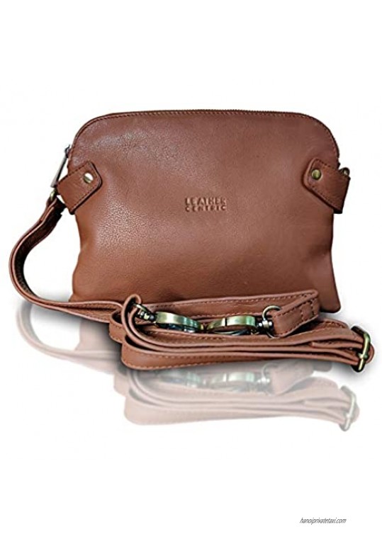 Genuine Leather Wristlet Clutch Wallet |Girls Crossbody Side Bag | Women Dual Zipper Leather Purse With Wrist Strap (10 inch Brown)