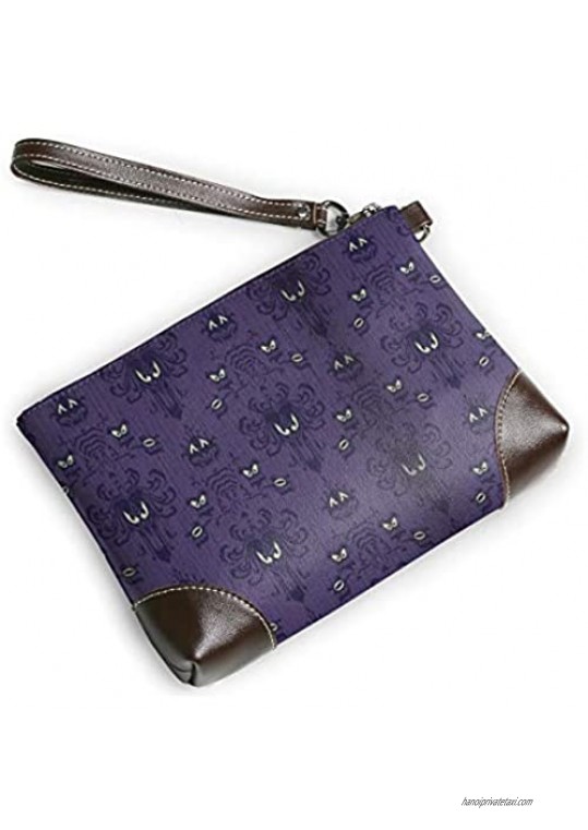 haunted mansion Clutch Wristlet Women's Real Leather Wallet Purse Signature with Removable Hand Strap