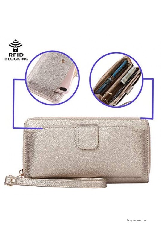 Heaye Wristlet Wallet with Cell Phone Holder for Iphone Samsung Cellphone Wallet Women Long Wallet RFID Blocking Zip Around Wallet 8.3 x 4.3