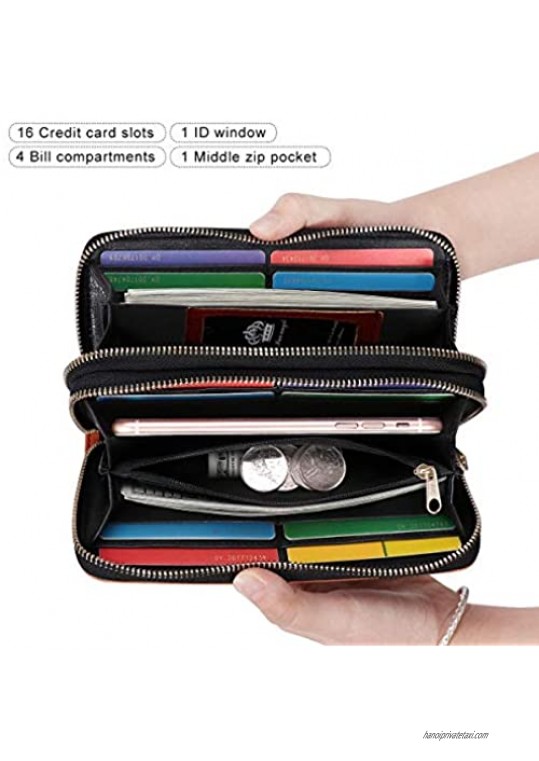 HUA ANGEL Leather Zip Around Wallet for Women Large Cellphone Holder Clutch Travel Long Purse Wristlet