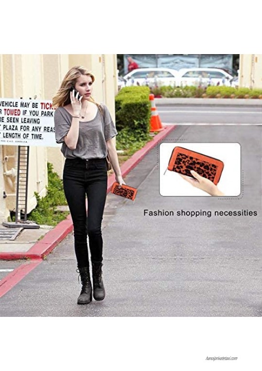 HUA ANGEL Leather Zip Around Wallet for Women Large Cellphone Holder Clutch Travel Long Purse Wristlet
