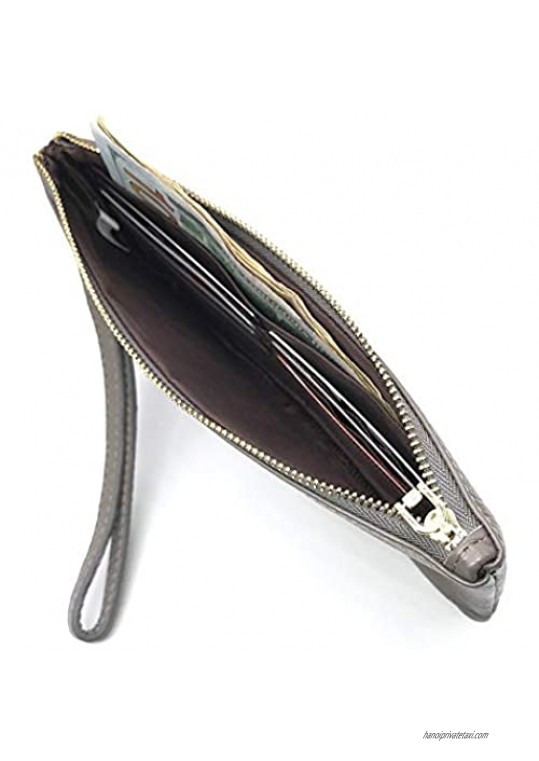 IXYVIA RFID Blocking Women's Leather Wristlet Clutch Wallet Smartphone Wristlet Purse Signature Wallet