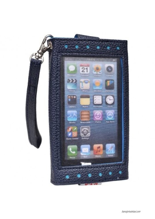 Kroo Clutch Wristlet Wallet for 4-inch Smartphone with See Thru Screen - Carrying Case - Non-Retail Packaging - Dark Blue and Baby Blue"