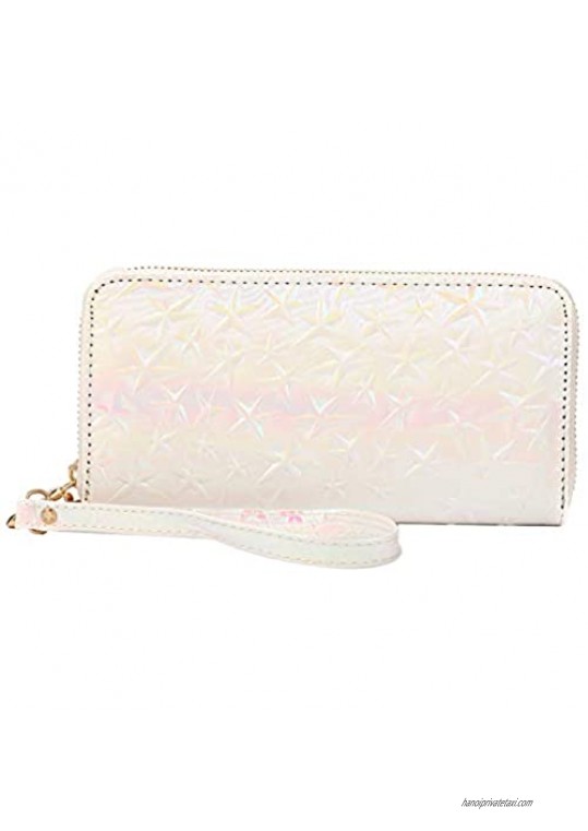 Laimi Duo Womens Floral Sequin Wallet Canvas Card Holder Phone Purse Wristlet