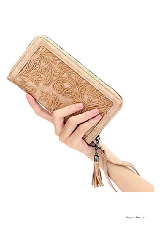 MEITRUE Womens Wallets Large Capacity RFID Blocking PU Leather Zip Around Wallet Clutch Wristlet Long Purse Phone Holder Embossed Gift Box 684