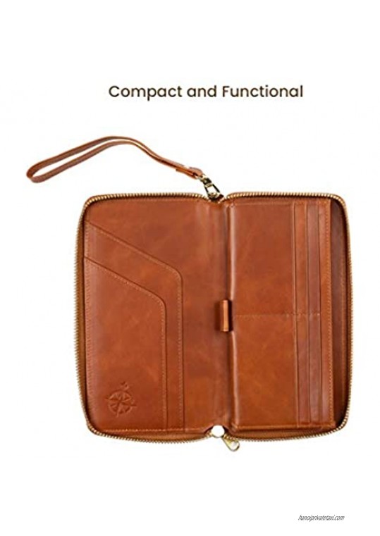 New Item - Leather Travel Wallet for Women - Genuine Leather Clutch with Wristlet RFID Blocking Zippered Closure Only 8 x 4
