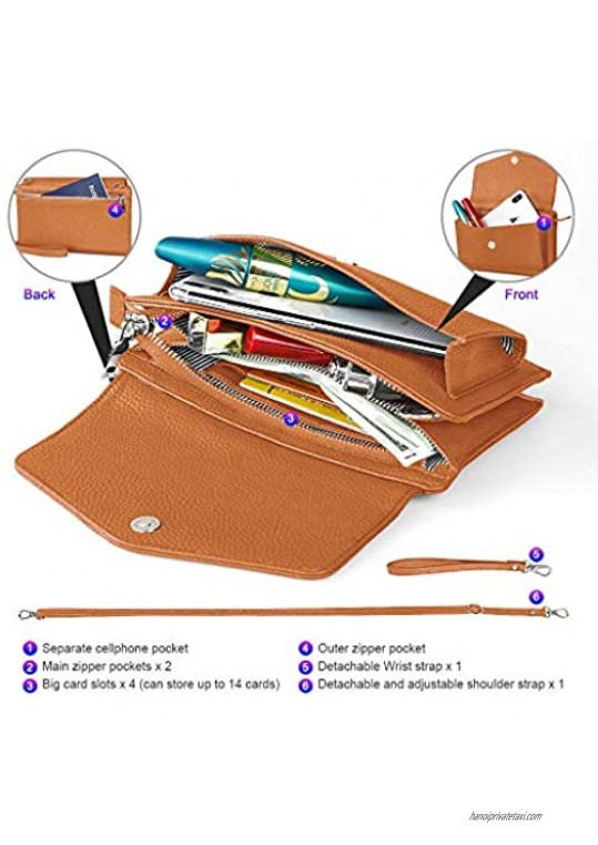 nuoku Wristlet Clutch Wallet Purse Small Crossbody Bags for Women With Cell phone Holder RFID 2 Straps