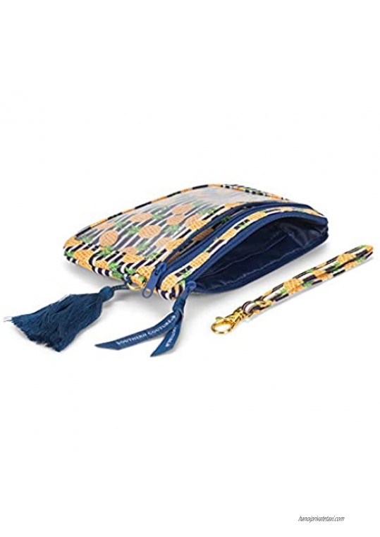 Pineapples Stripe Yellow and Navy Blue 7 x 5 Polyester Phone Wristlet Handbag