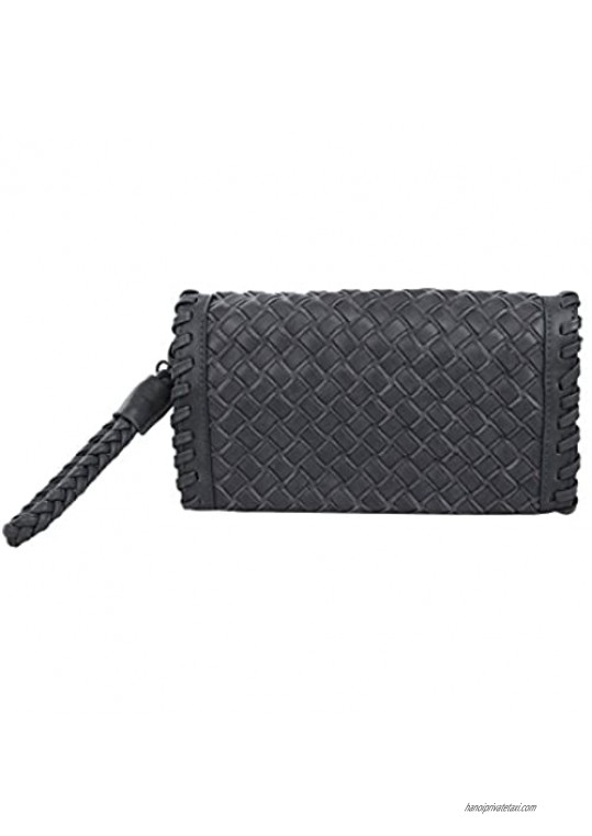 Premium PU Leather Solid & Snake Print Interlace Braided Clutch Bag Wristlet