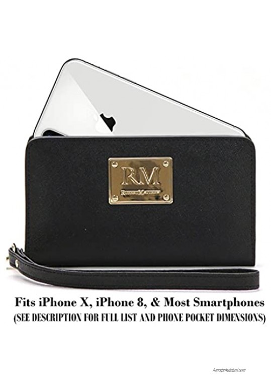 Robert Matthew Aria 24K Gold Leather Wristlet Phone Wallet Best Travel Designer Wallets for Women Fits iPhone X