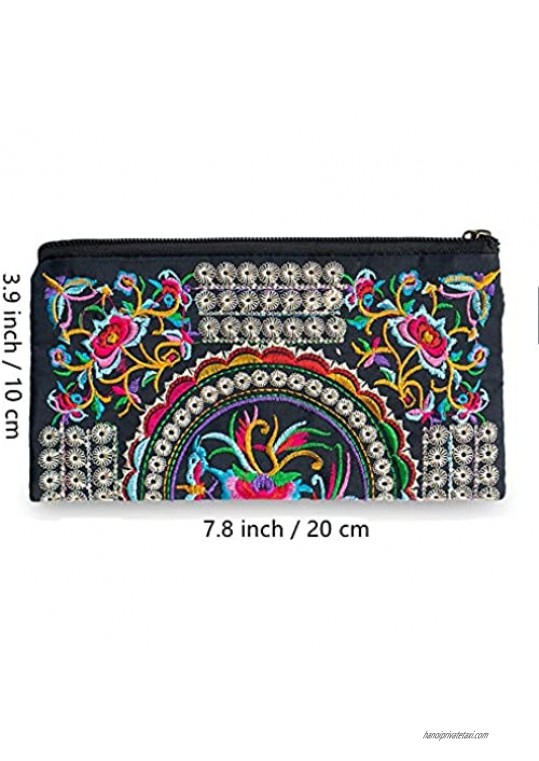 Small Embroidered Wristlet Bag Vintage Embroidered Wallets Purses for Women 3 Pack