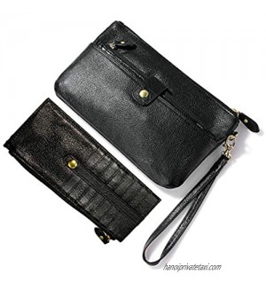Soft Lambskin Leather Wristlet Clutch Bag For Women Designer Wallets With Strap Genuine Smartphone Wristlet Purse Signature Wallet Full cowhide Zipper closure