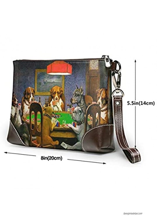 wristlet purse for women dogs playing poker clutch handbags leather wallet