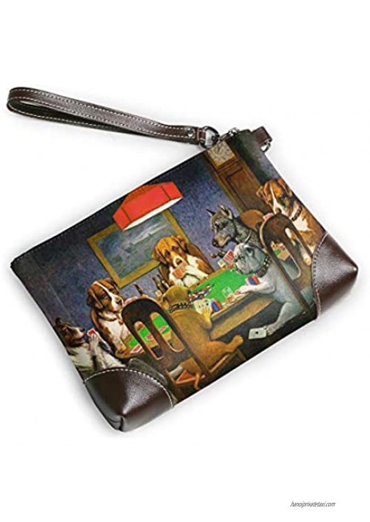 wristlet purse for women dogs playing poker clutch handbags leather wallet