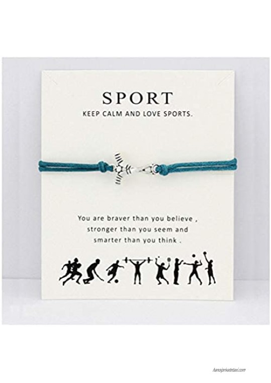 Barsly Field Ice Hockey Charm Card Bracelets Volleyball Baseball Softball Basketball Soccer Tennis Sports Jewelry Women Boy Men Gift