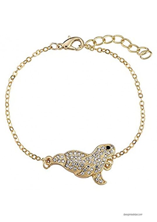 BEICHUANG Three Tone Cute Crystal Sea Lion Bracelet Charm Animal Wrist Jewelry