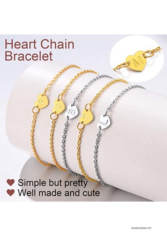 ChainsPro A-Z Heart Initial Bracelet for Women Girls Dainty & Cute 18K Gold Plated Monogram Bracelet (Send Gift Box)