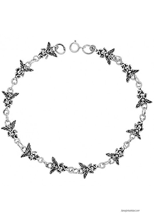Dainty Sterling Silver Guardian Angel Bracelet for Women and Girls  3/8 Wide 7.5 inch Long