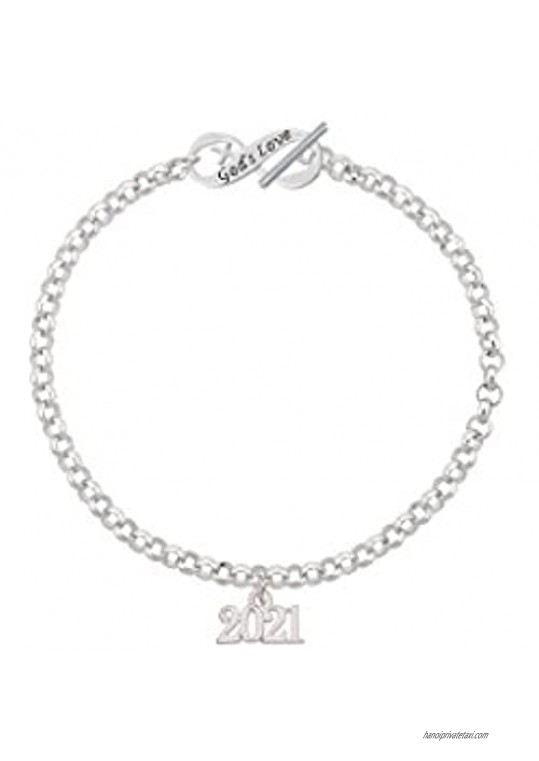 Delight Jewelry Silvertone Horizontal Year 2021 God's Love Infinity Toggle Chain Bracelet 8