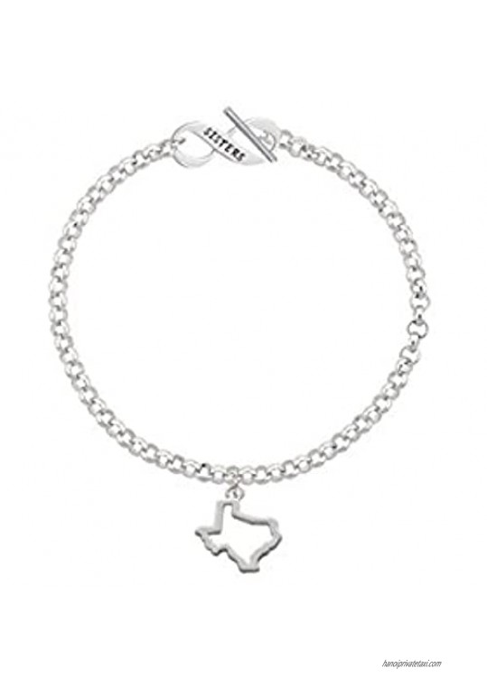 Delight Jewelry Silvertone Texas Outline Sisters Infinity Toggle Chain Bracelet 8