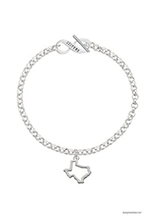 Delight Jewelry Silvertone Texas Outline Sisters Infinity Toggle Chain Bracelet  8"