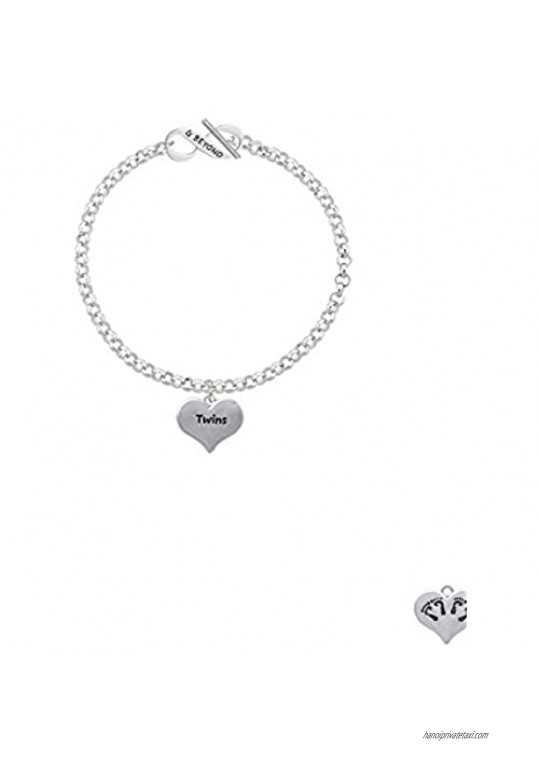 Delight Jewelry Silvertone Twins Heart with Two Pair of Baby Feet & Beyond Infinity Toggle Chain Bracelet 8