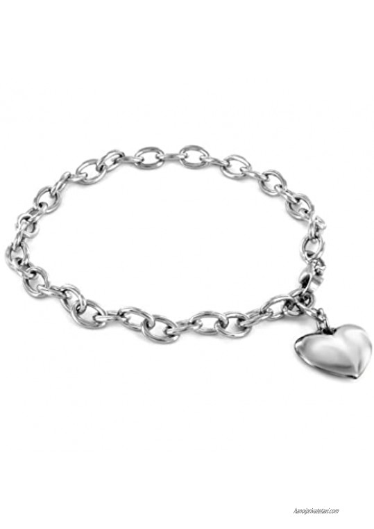 ELYA Jewelry Womens Stainless Steel Polished Heart Charm Bracelet 7.5-Inch Color White
