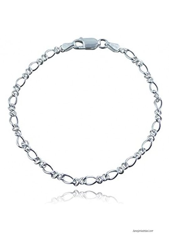 FashionJunkie4Life Sterling Silver Figure 8 Link Charm Bracelet  Lobster Clasp  7" or 8" Length