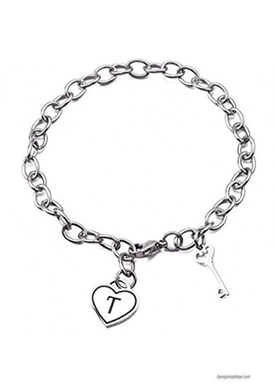 GUAngqi Zircon Alphabet Bracelet Personalized Heart Initial Bracelet Charm Bracelet for Sister Mother T#