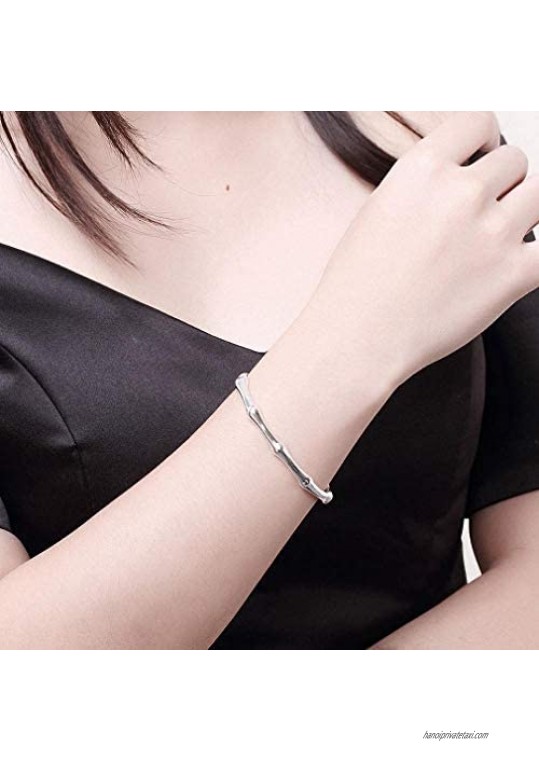 Hynsin Classic Bracelet Silver-Plated Bamboo Metal Copper Alloy Unisex Bangles