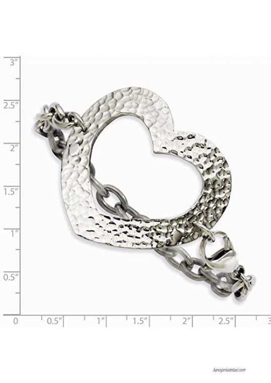 ICE CARATS Stainless Steel Textured Heart 8 Inch Bracelet Love Fashion Jewelry for Women Gifts for Her