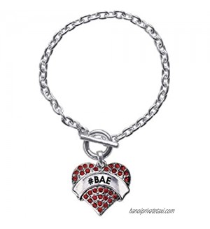 Inspired Silver - Silver Pave Heart Charm Toggle Bracelet with Cubic Zirconia Jewelry