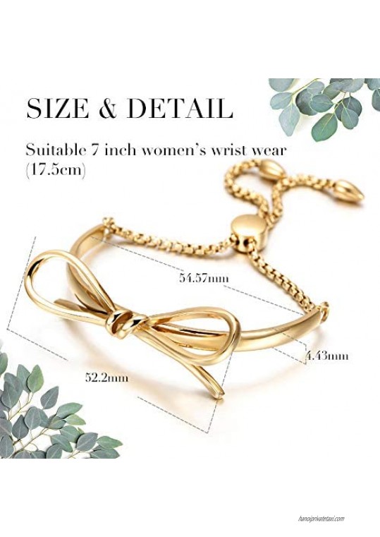 JINBAOYING Gold Bangle Bracelets for Women Girls Fashion Bow Charm Bracelets 316L Stainless Steel Adjustable Slider and Triple Three Stackable Cable Wire Twisted Bangle Bracelets