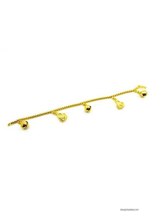 LOVE Heart Master Key Bell 23k 24k Thai Baht Jewelry Yellow Gold Plate Charm Bracelets 6.5 Inch