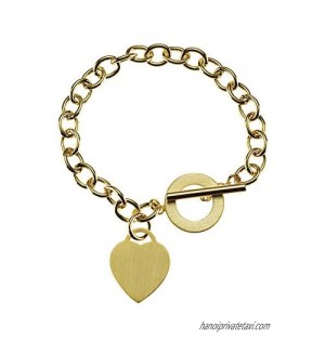 Namana Heart Bracelet for Women. Chunky Bracelet for Women in Gold or Silver with Brushed Finish Heart Charm.